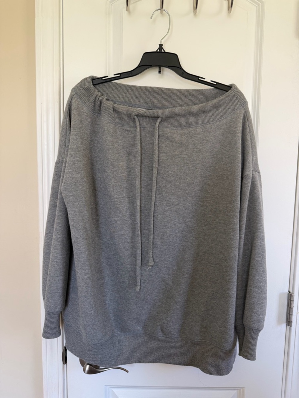 aerie Gray Off-Shoulder Drawstring Sweatshirt